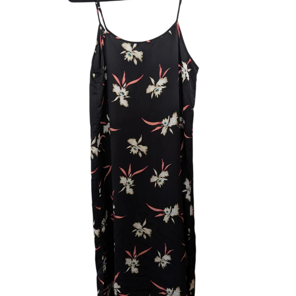 J. Crew Black Floral Kalalau Orchid Slip Midi Dress - Side Slits Size Large - Picture 6 of 9